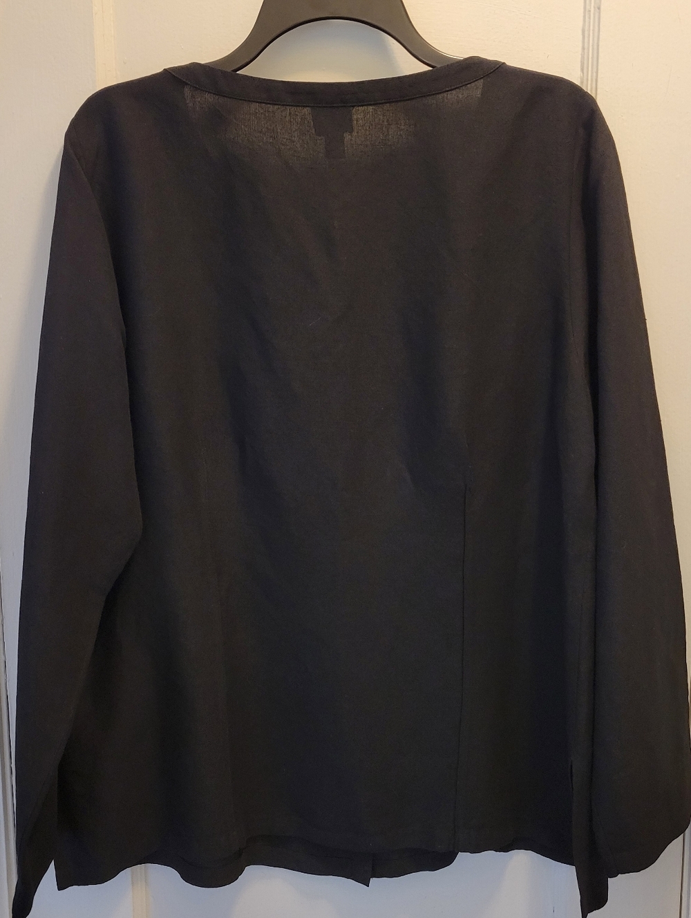 Eileen Fisher Black Button Down Shirt Linen Viscose blend Italian Fabric Large - Picture 2 of 7
